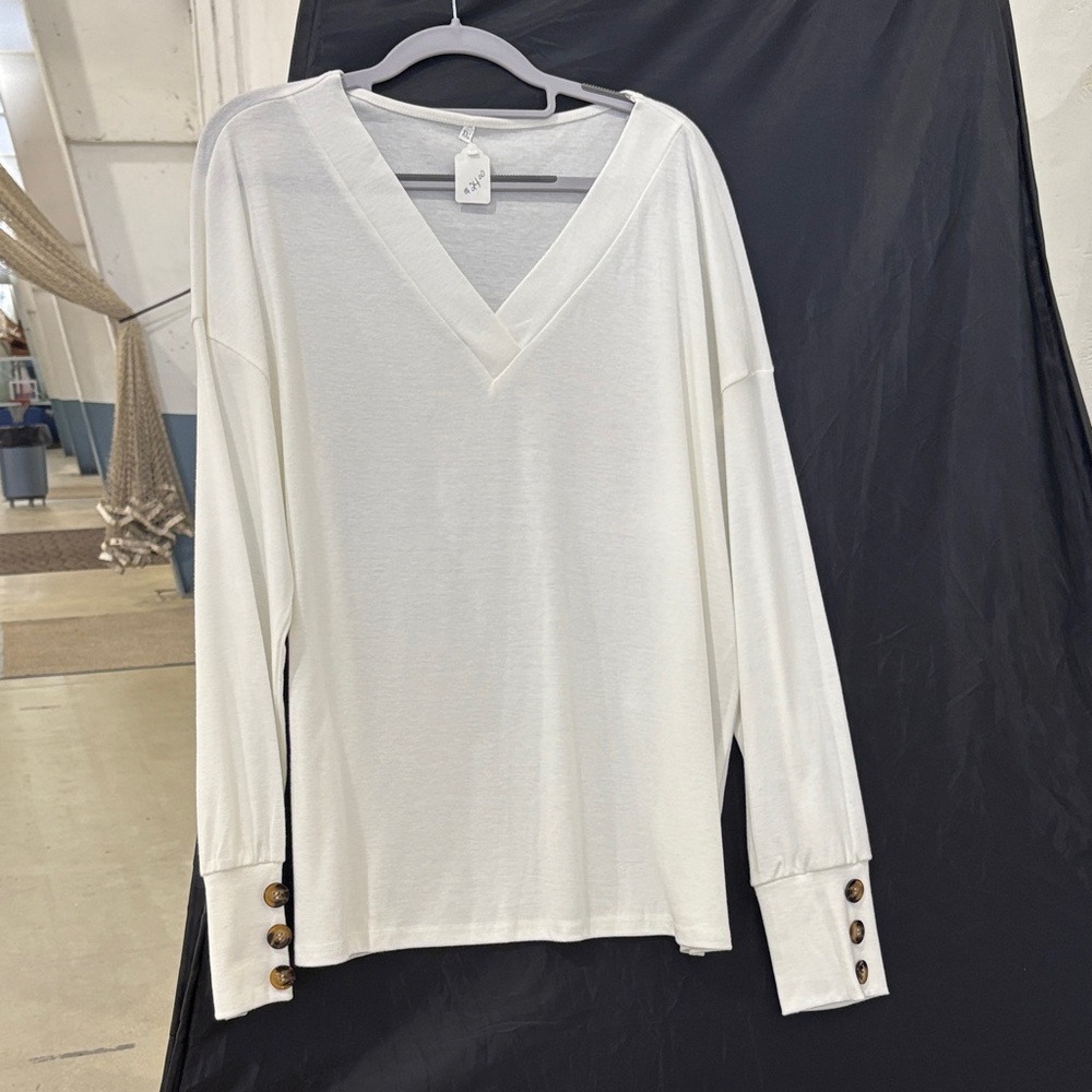 Elegant White V-Neck Women's Top